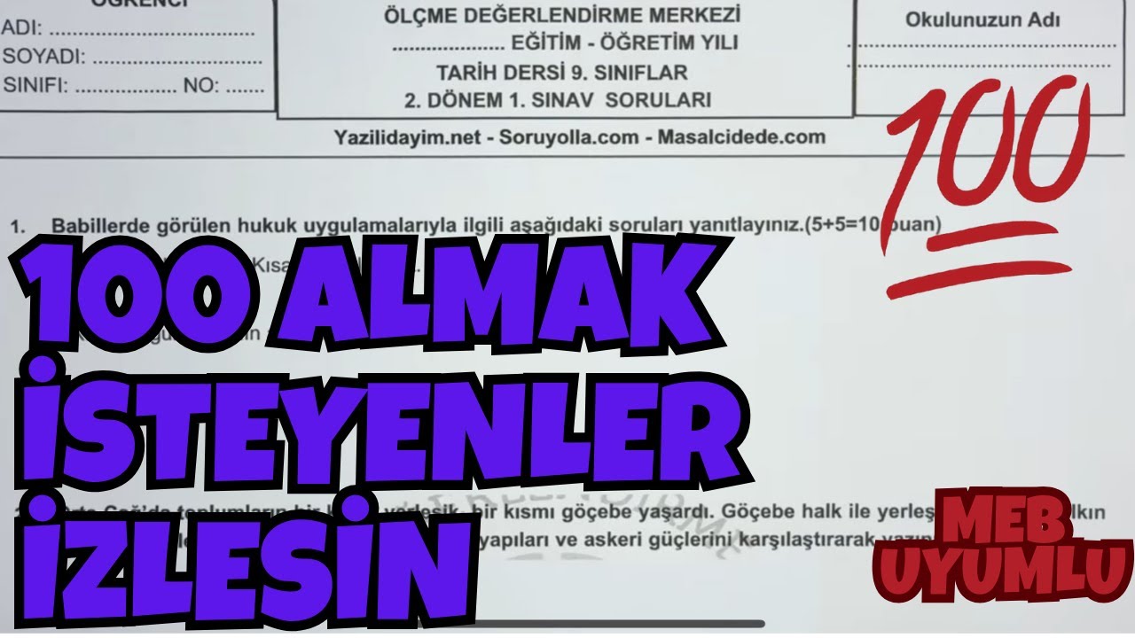 9.Sınıf Tarih 2.Dönem 1.Yazılı