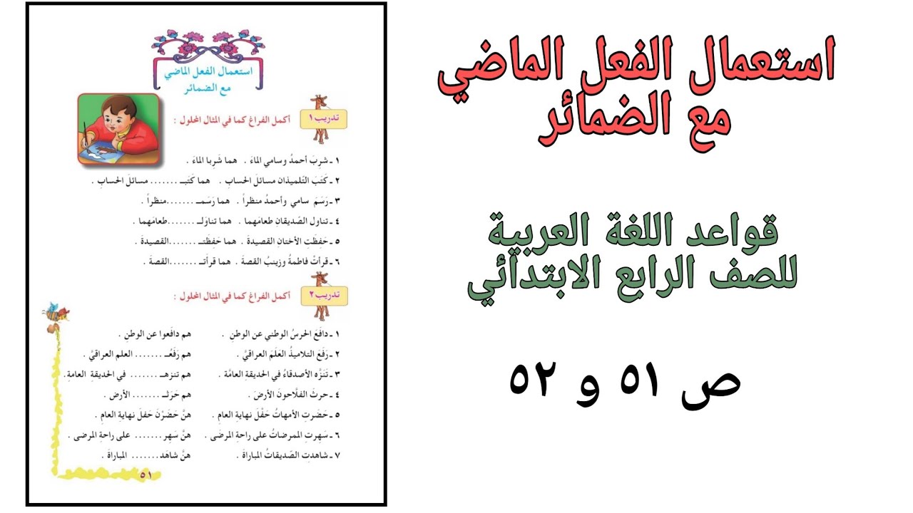 استعمال الفعل الماضي مع الضمائر ( الف الاثنين - واو الجماعة - نون النسوة ) | قواعد رابع الابتدائي