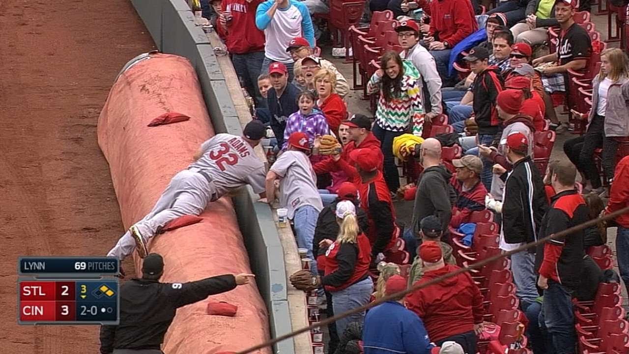 Matt Adams and fan battle for foul ball