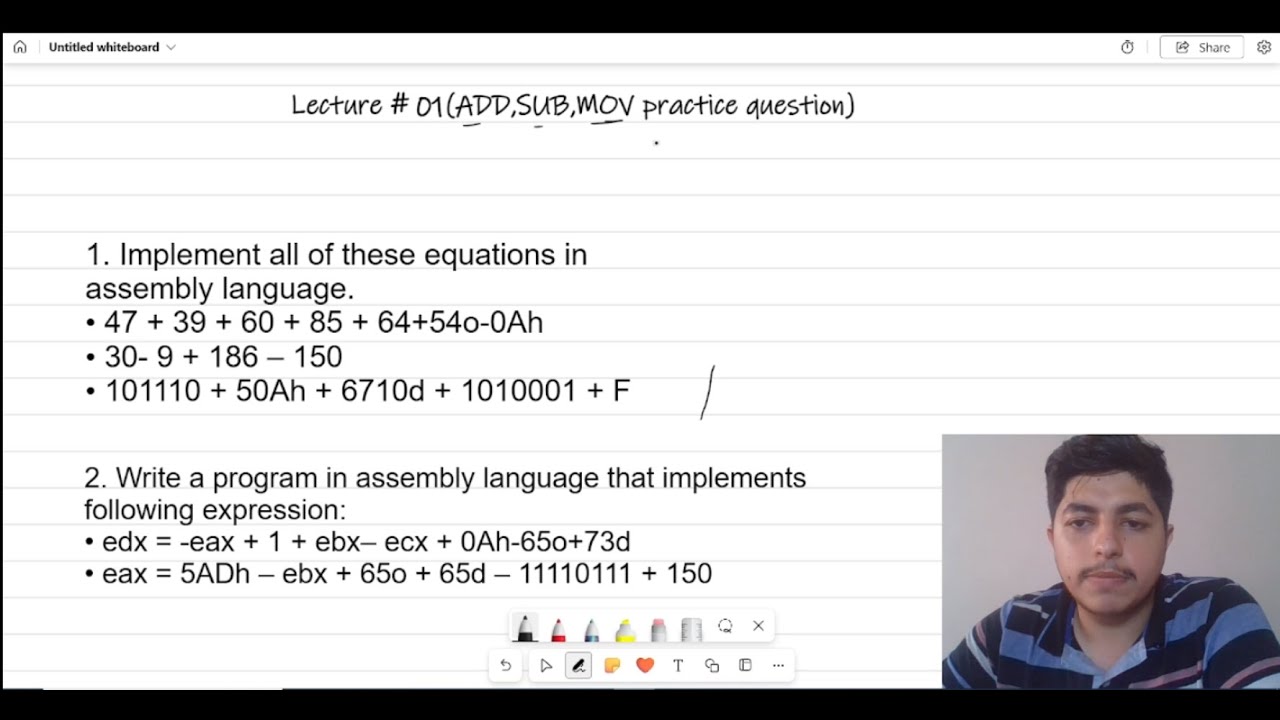 How To Use (ADD,SUB And MOV) Instruction In MASM And It's  Practice Question | COAL Lecture # 01