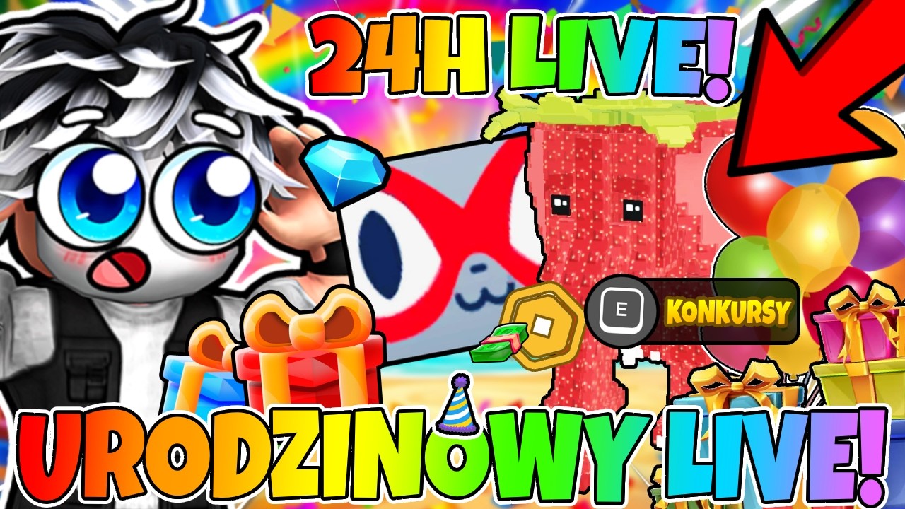 🎁24H LIVE URODZINOWY Z NAGRODAMI!🎉STEAL A BRAINROT/PET SIMULATOR/INNE GRY!🎂 #roblox