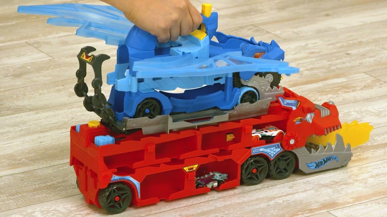 Hot Wheels City Ultimate Dragon Hauler lekesett med 2 biler - 85 cm