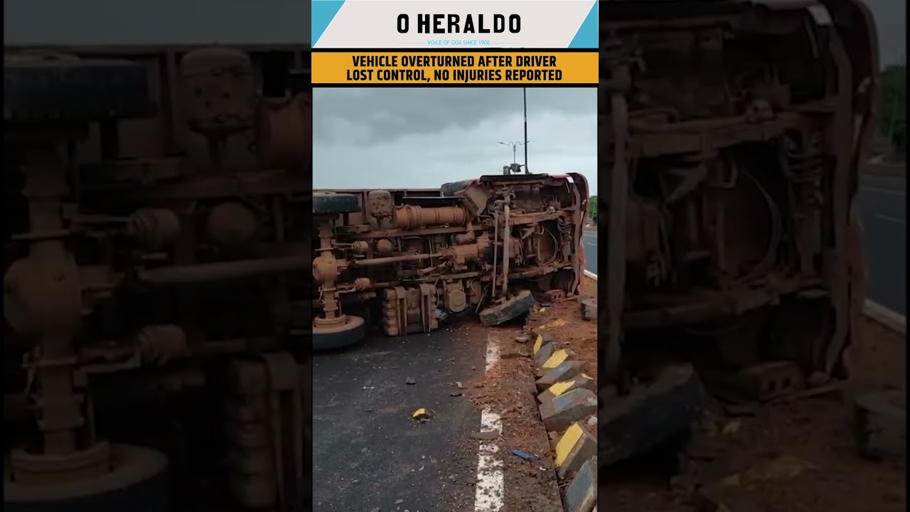 Goods vehicle overturns on Old Goa bypass flyover in self accident