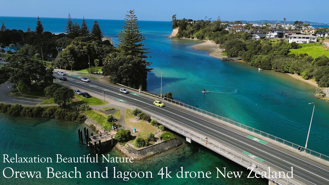 Orewa New Zealand. Orewa lagoon and beach. Beautiful Nature. Relaxation.