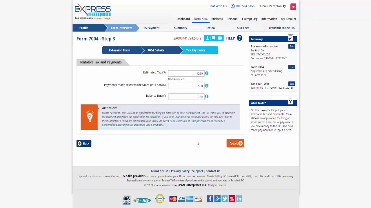 E-file Business Tax Extension Form 7004 with ExpressExtension