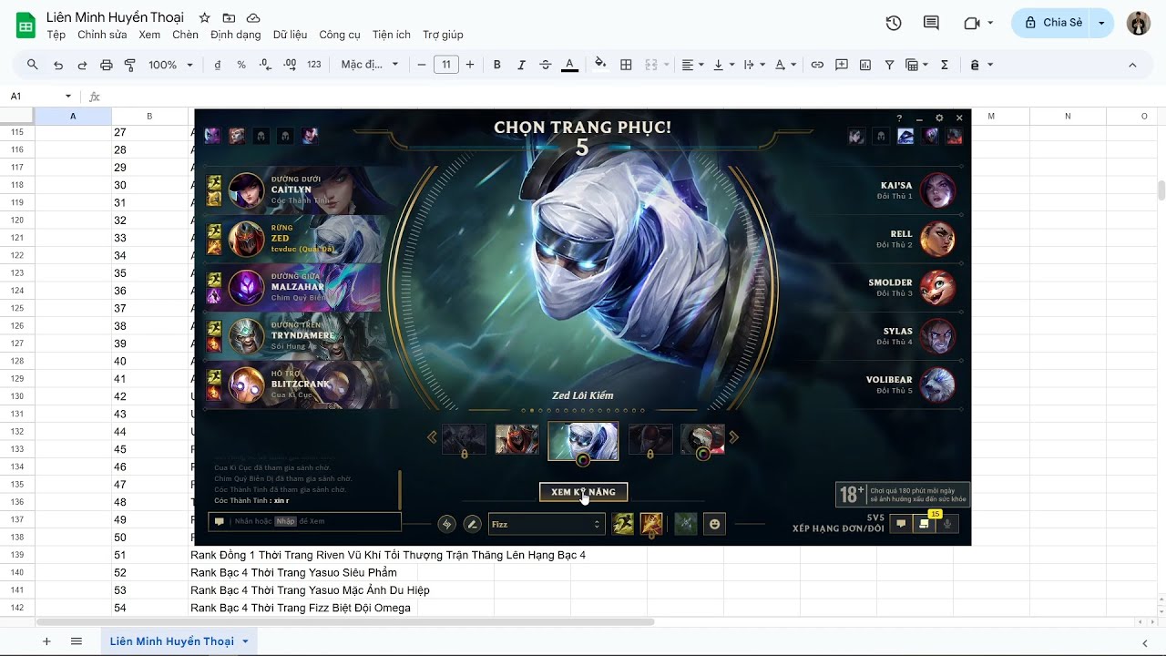 Rank Bạc 4 Thời Trang Zed Lôi Kiếm
