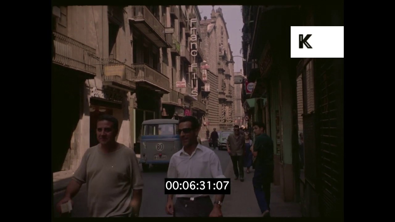 1960s Barcelona, Traffic, Streets, Hotels, HD from 35mm