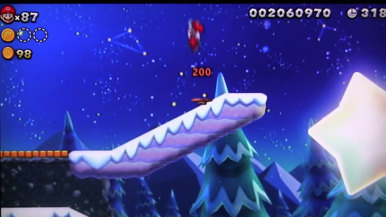 ⭐MU4-1Star Lift Night Sky Star Coin Guide、Frozen Glacier – Shining Platforms、New Super Mario Bros. U