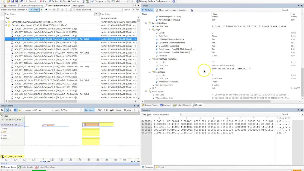 Bluetooth 5 Extended Advertisements demo using nRF52840 and Ellisys Bluetooth Tracker