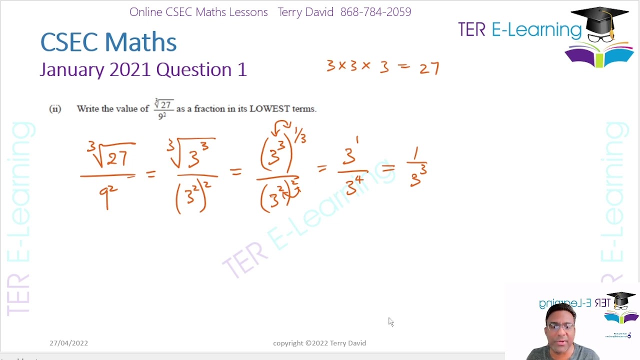 CSEC Maths - January 2021 Question 1 (Terry David)