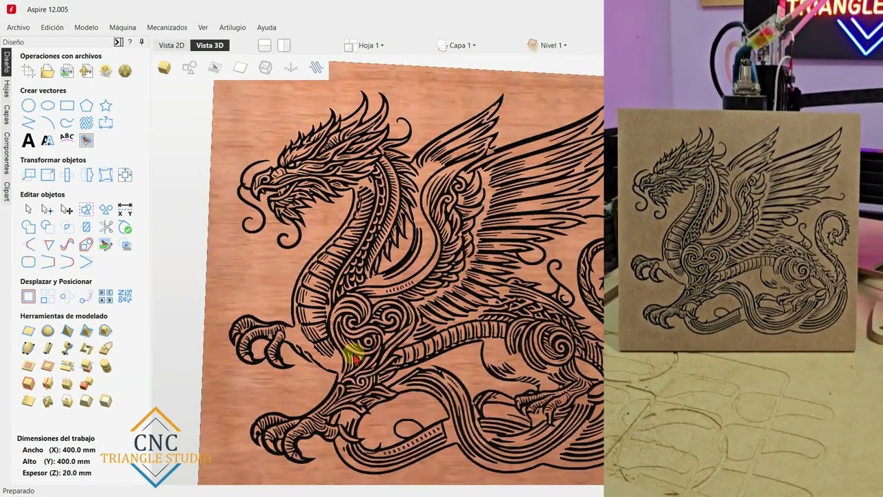 Cómo Crear Diseños para CNC con IA | Grabado con Fresa en V desde Vectric Aspire 12 |🎥🚀