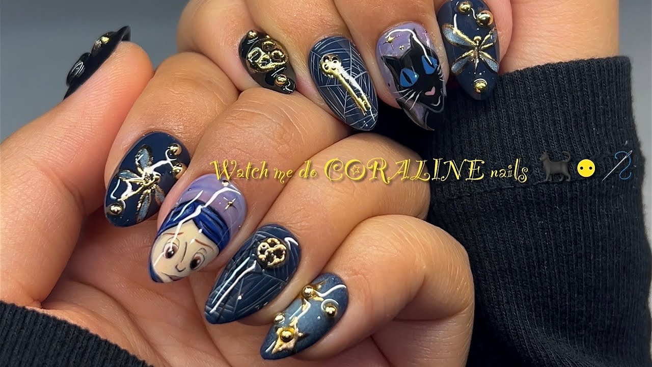 Coraline Nail Art ~ Press On Nails Tutorial 
