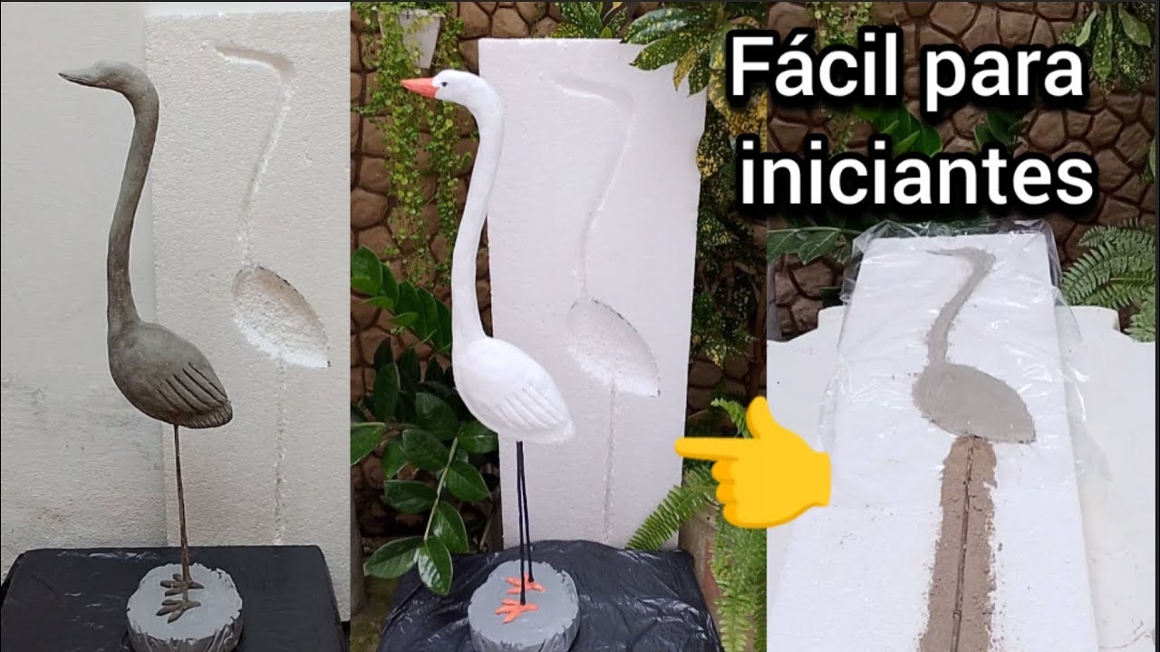 Garça com fôrma caseira/ Garça de cimento / Artesanato com cimento 