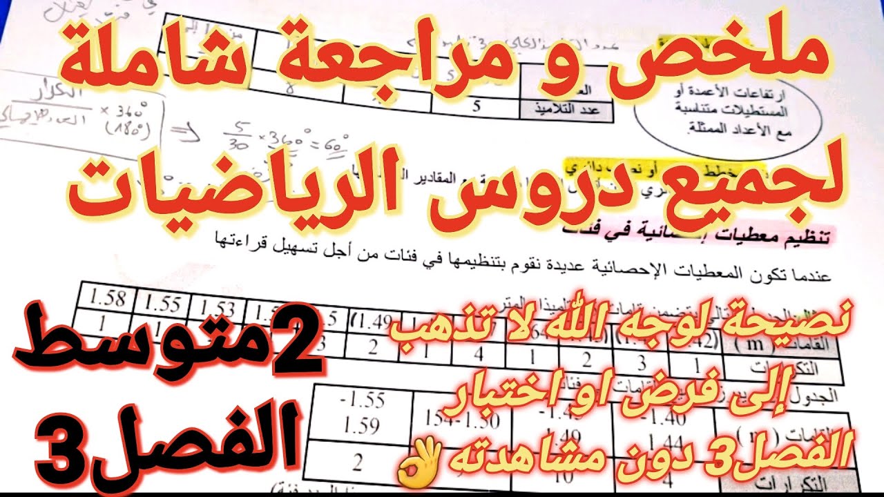 ملخص شامل في جميع دروس الرياضيات للسنة 2 متوسط الفصل الثالث 🤯