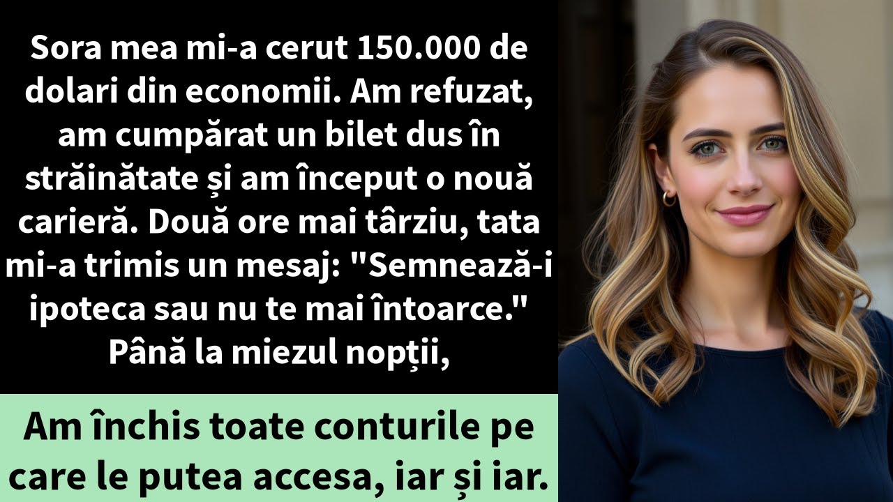 Sora mea mi-a cerut 150.000 de dolari din economii. Am refuzat, am cumpărat un bilet dus în