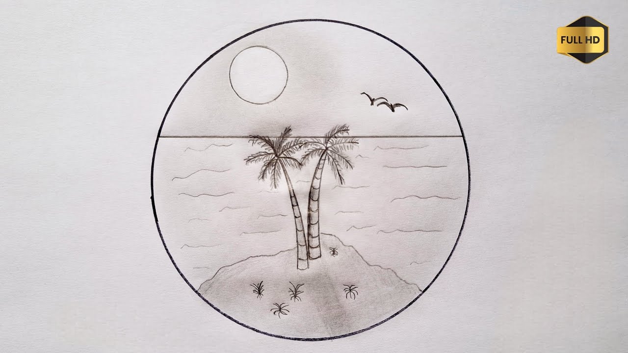 How to Draw a Seascape in a Circle | Sunset on the Beach | Circle Drawings