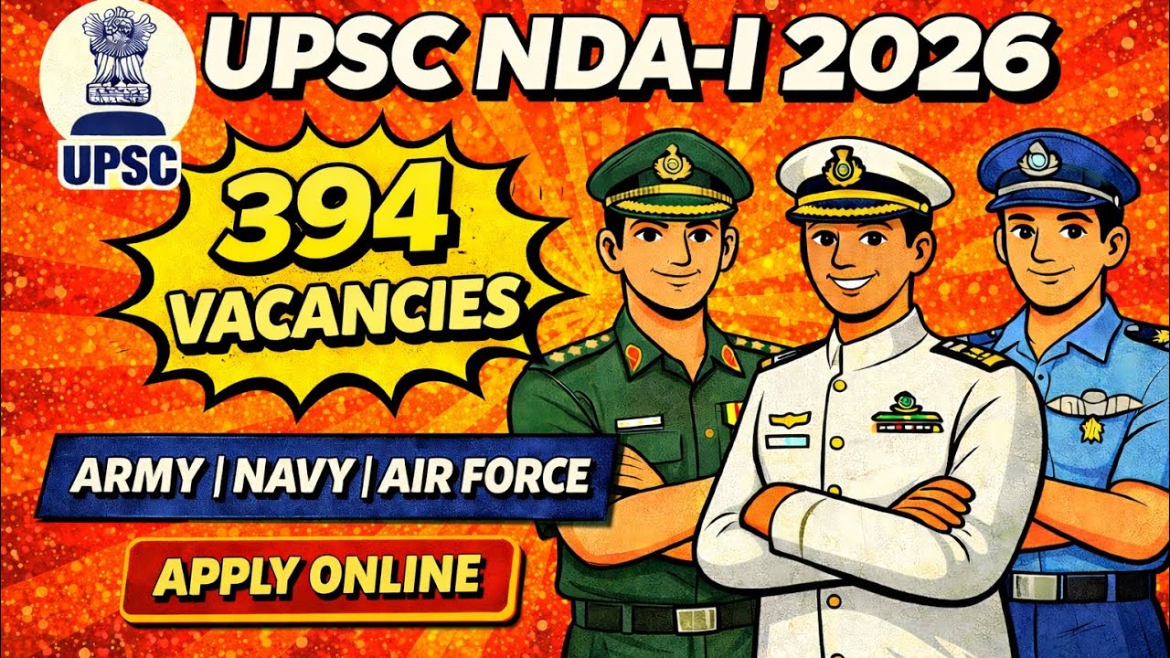 UPSC NDA-I 2026 Notification | 394 Vacancies | Army Navy Air Force | 12th Pass | Apply Online