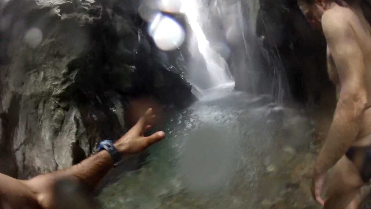 Kourtaliotiko Gorge underwater cave and waterfall Crete Greece