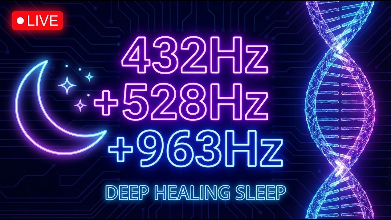 🔴 432Hz + 528Hz + 963Hz | 12 Hours DEEP HEALING SLEEP – DNA Repair & Total Body Renewal LIVE