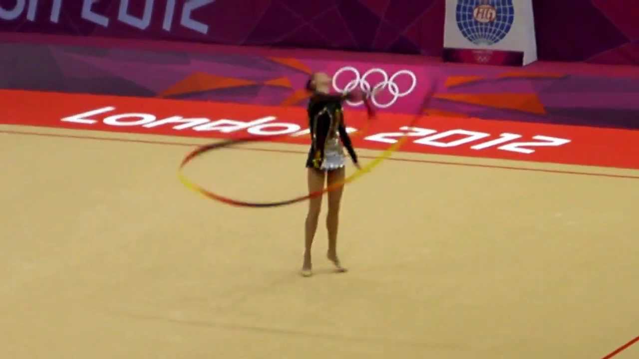 Rhythmic Gymnast Alina Maksymenko from Ukraine, in the finals of London 2012 Olympics ribbon.MP4