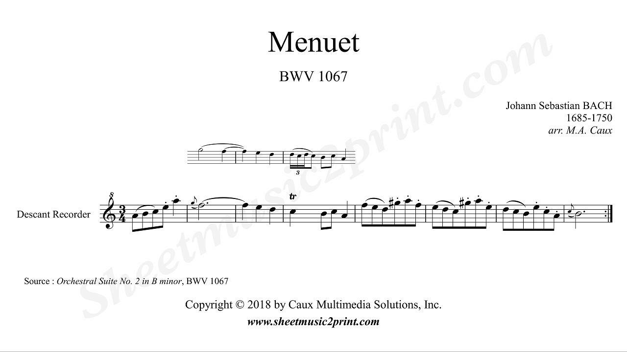 Bach : Menuet BWV 1067 - Descant Recorder