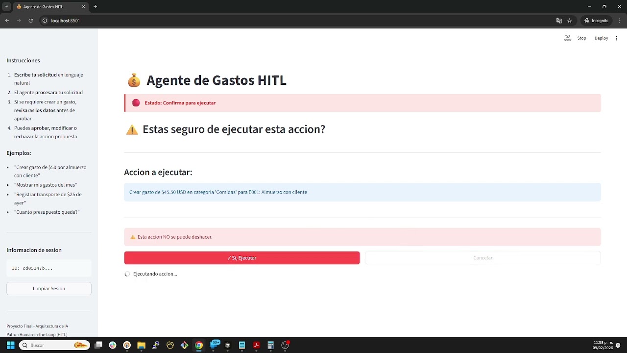 Demo Agente de Gastos Seguro (HITL)