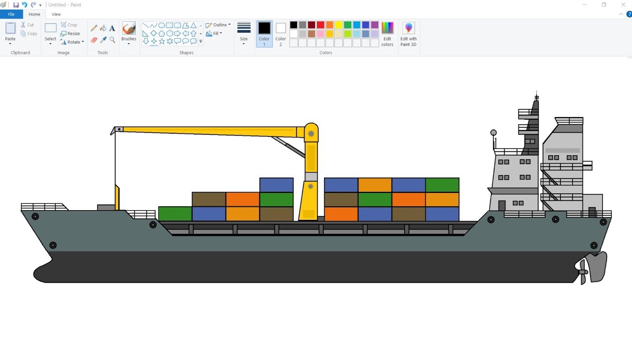 How to draw Cargo Ship in Ms Paint | Ship Drawing step by step on computer.
