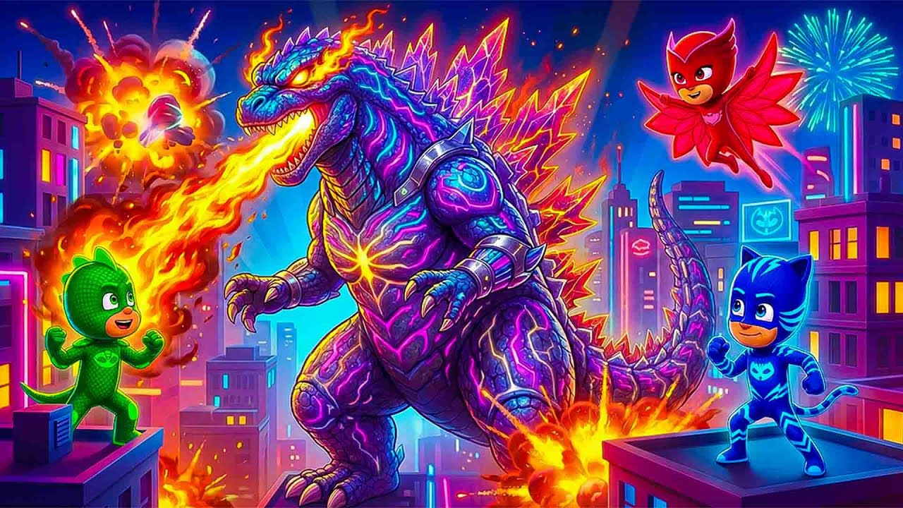 Fire Godzilla vs PJ Masks 🌙🔥 Catboy, Owlette & Gekko’s Last Stand to Protect the City 😱| Animation