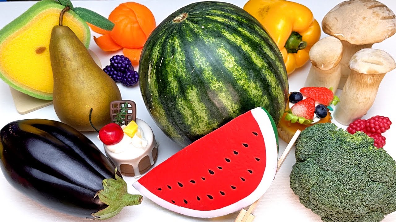 1 HOUR Cutting Real Watermelon vs Wooden Fruit and Vegetable/ ASMR no talking