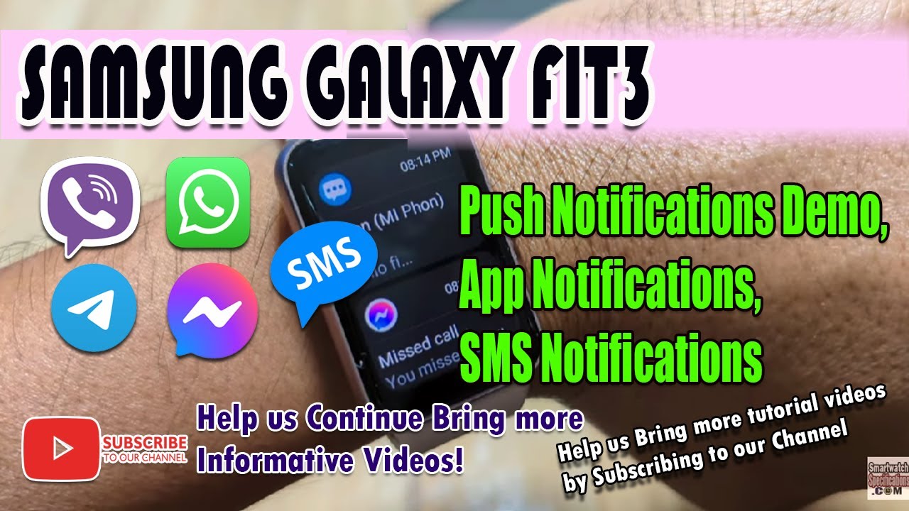 Samsung Galaxy Fit3 — демонстрация push-уведомлений, уведомления приложений, SMS-уведомления