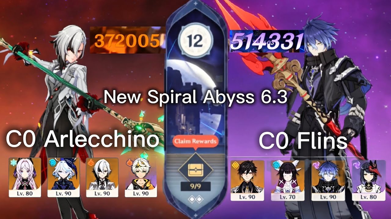 New Spiral Abyss 6.3 Floor 12 | C0 Arlecchino and C0 Flins with F2P Build | Genshin Impact 