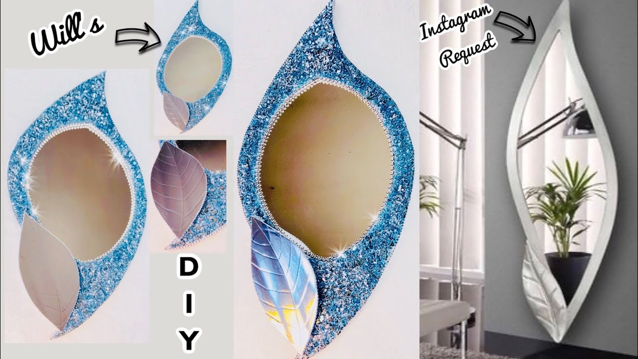 DIY Instagram Request | Glam Leaf Shape Mirror | Blue Crushed Glass | Home Decor On a Budget #2020