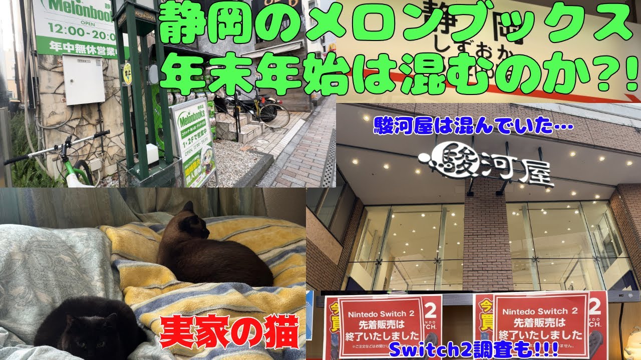メロンブックスも静岡なら年末年始もガラガラ？！ 実家行くついでに寄ってみた。猫！駿河屋！Switch2！と盛りだくさんなようでスカスカなVlog？！笑