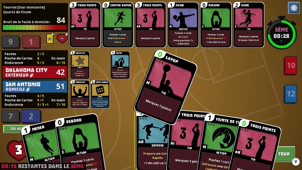 Un tournoi de Clutchtime Basketball Deckbuilder sur Nintendo Switch
