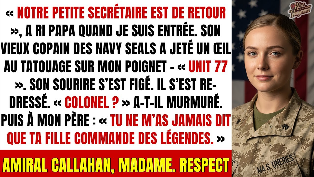 Mon père m’appelait « sa secrétaire » — jusqu’à ce que son ami Navy SEAL voie mon tatouage UNIT 77..