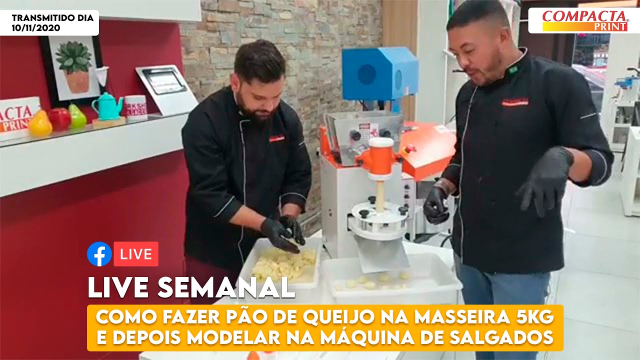 Como Fazer Pão de Queijo na Masseira 5kg e Modelar na Máquina de Salgados |  🎥 Live Receita 👨‍🍳