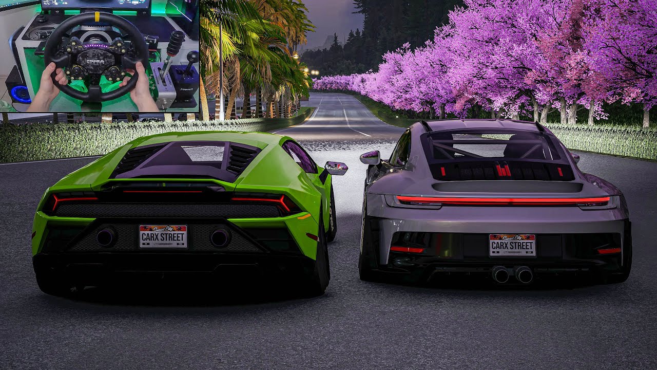 850HP Lamborghini Huracan EVO & 706HP Porsche 911 GT3 RS Gameplay - CarX Street | Moza R16