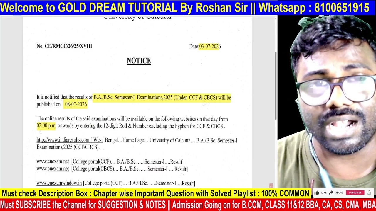 CU 1st Semester Result Official Date || Official Notice | CCF & CBCS | BA/BSC/B.COM