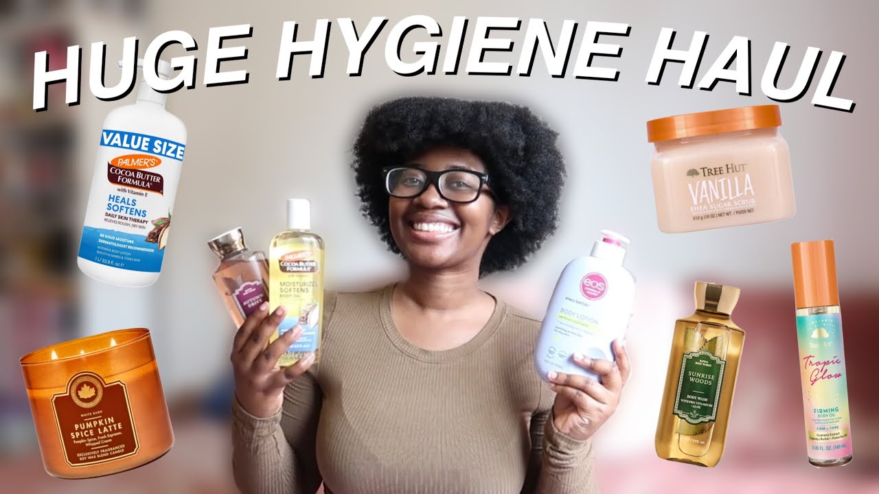 HUGE HYGIENE HAUL 🎀🛁: eos lotion, treehut, palmer's cocoa butter, bath and body works, candles