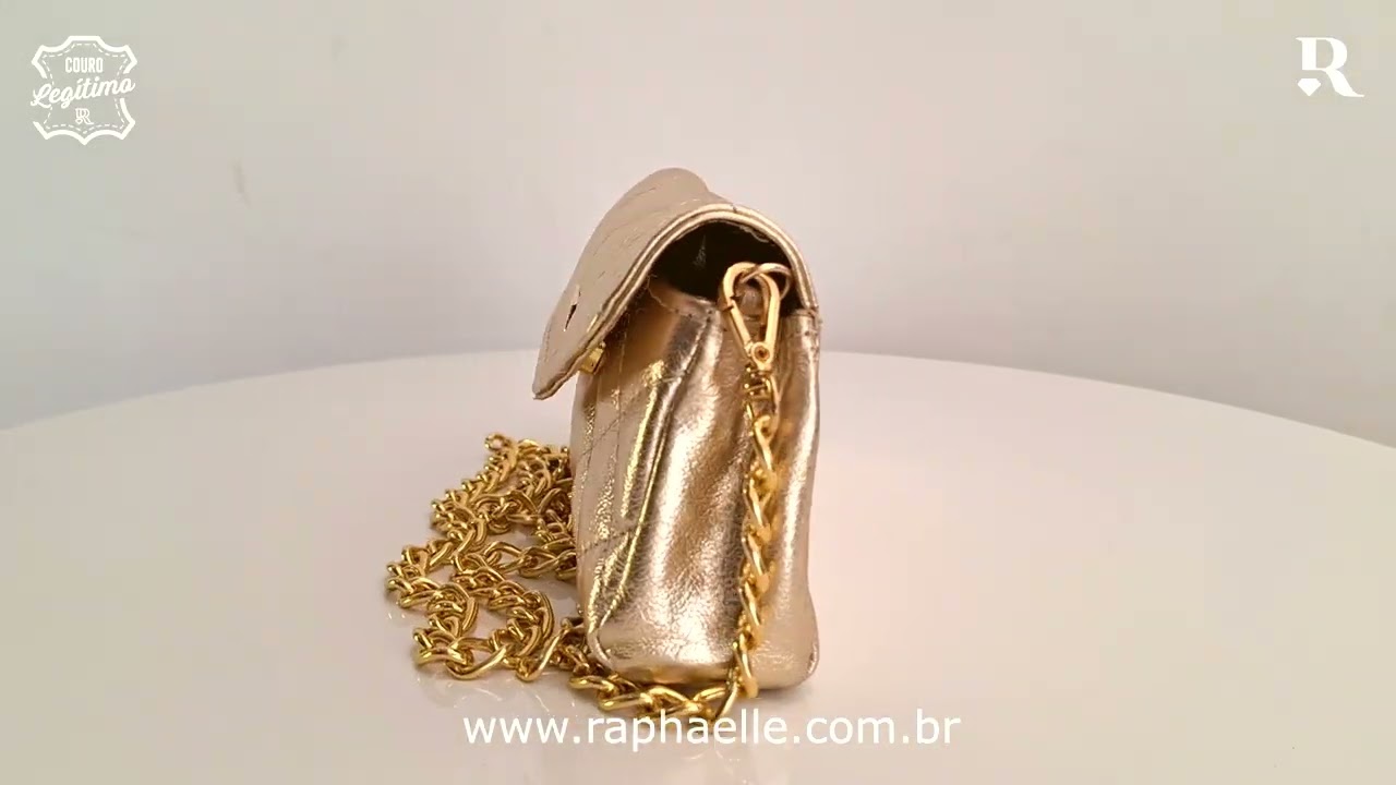 Bolsa Clutsh Matelassê Dourada em Couro Legítimo - Raphaelle