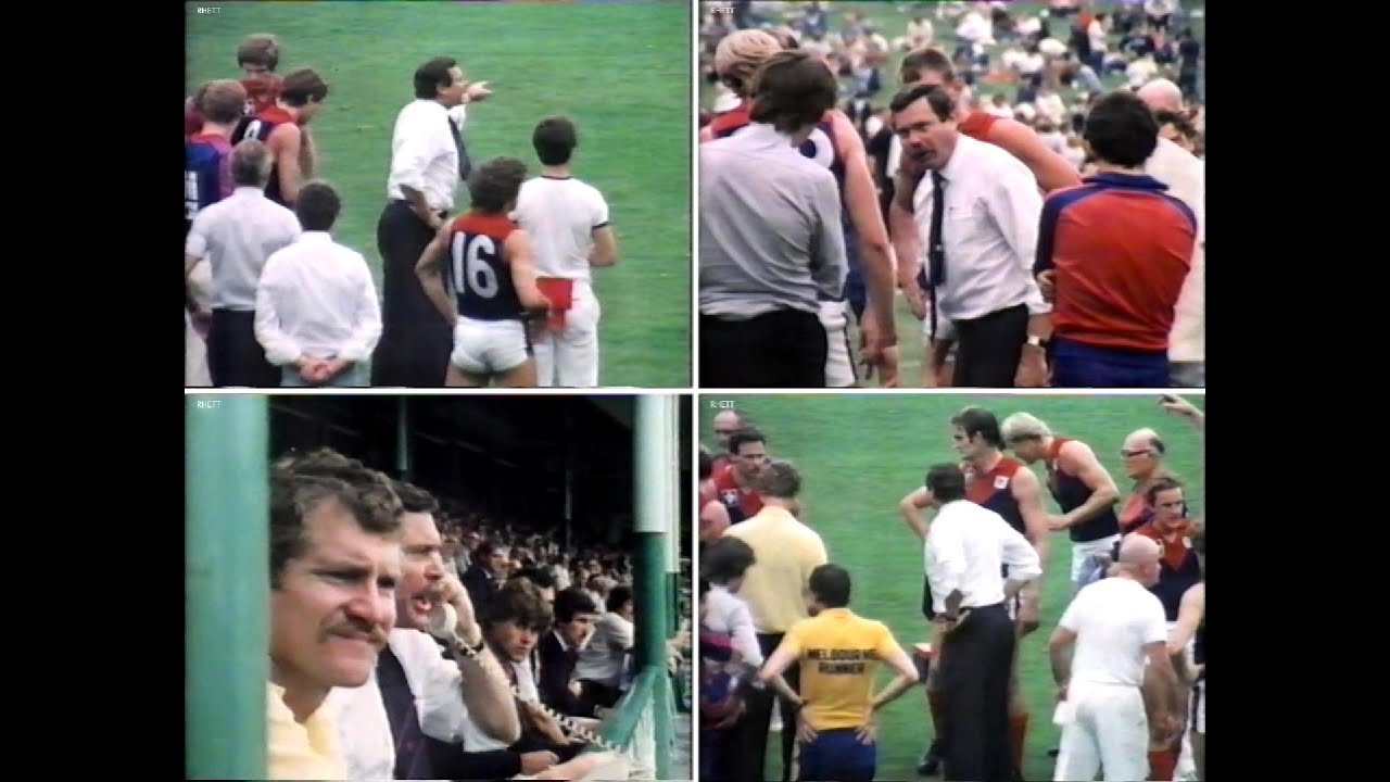 Ron Barassi miked up for Round 1 1982 as coach of Melbourne.
