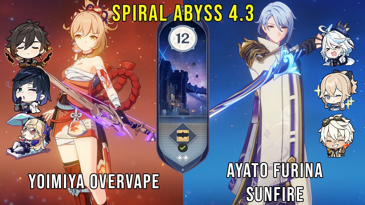 C0 Yoimiya Overvape and C0 Ayato Furina Sunfire - Genshin Impact Abyss 4.3 - Floor 12 9 Stars