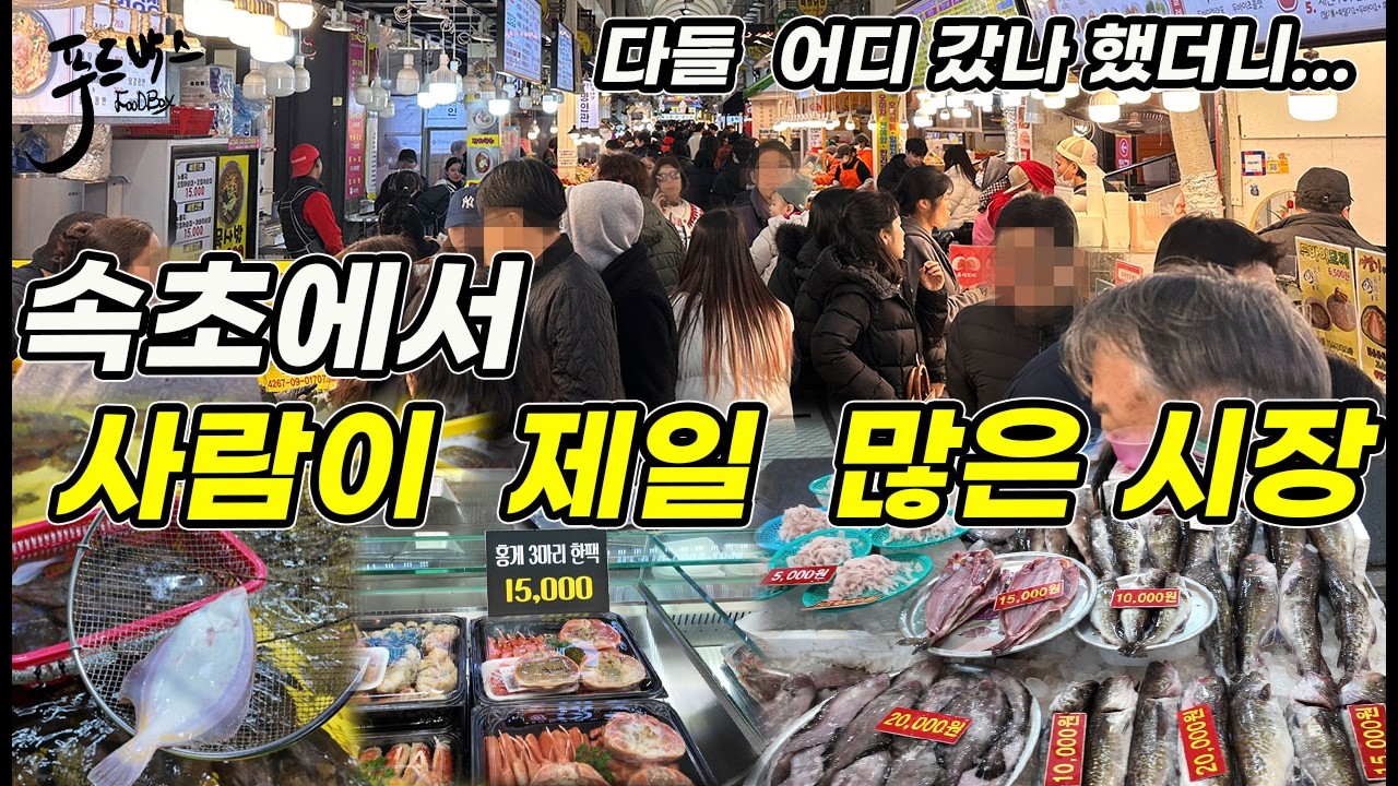 속초에는 사람이 없다했는데 ~  다들 여기에 있네요 ! 유난희  발 디딜틈없이 복잡한 시장에 사람들이  많은 이유가..   [속초관광수산시장]