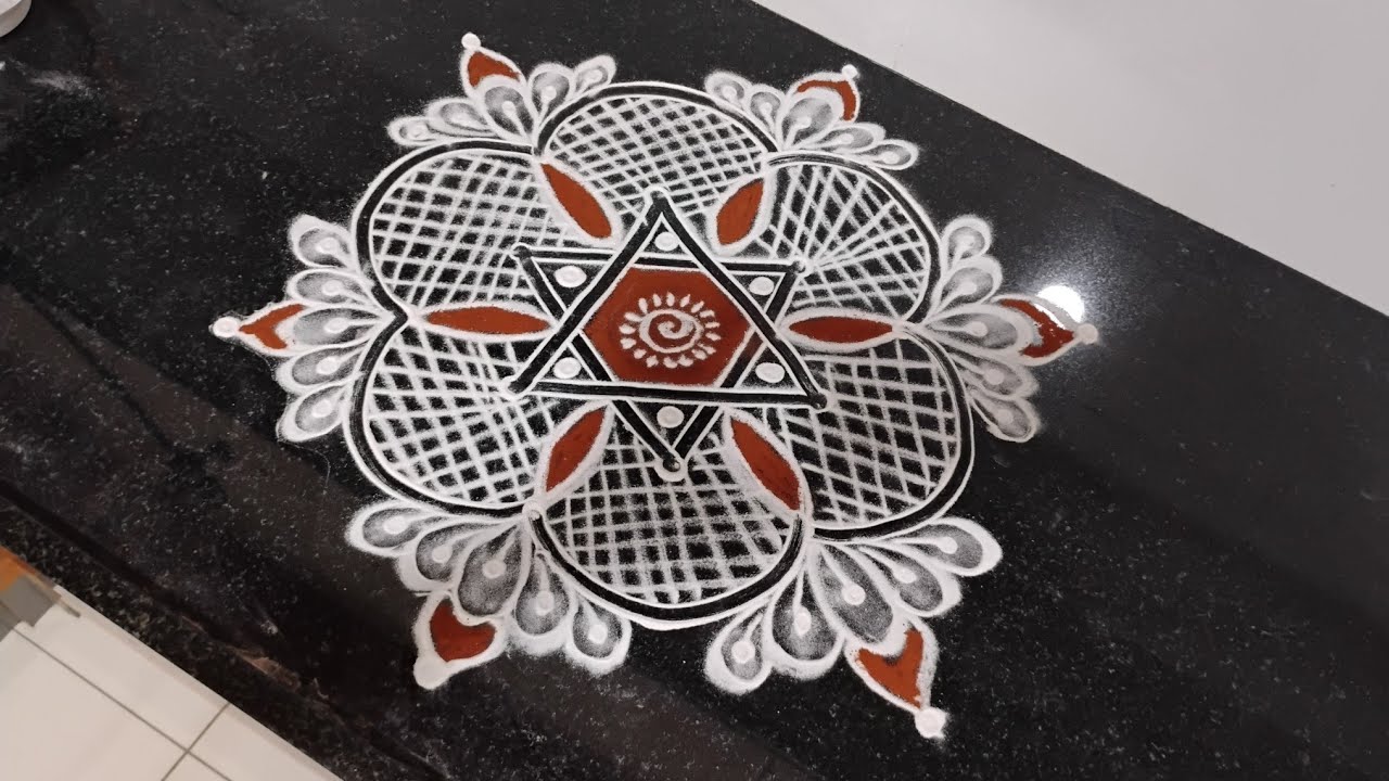 Daily wear Red rangoli design #rangoli #easybordermuggulu #kolam#muggulu 