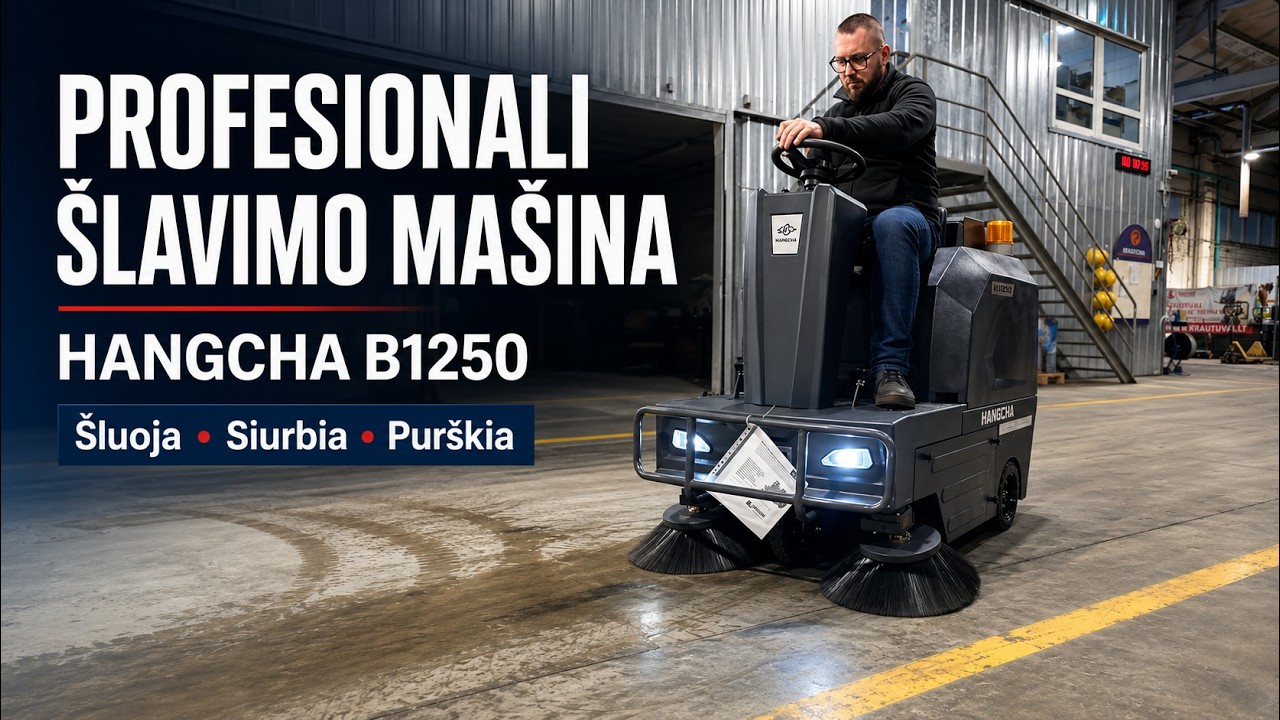 Vairuojama šlavimo mašina Hangcha B1250 (1250 mm) | Pramoninė šlavimo technika sandėliams