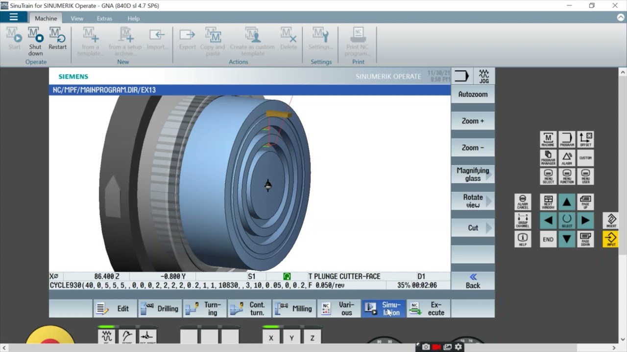 Siemens-Sinutrain-Cycle 930 Simple groove cycle -1 - Face grooving operation