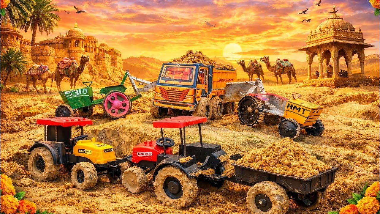 HMT Tractor 5911 Sand Loading for Kids 🚜 | John Deere 5310 | Swaraj 855 | Tata Truck |
