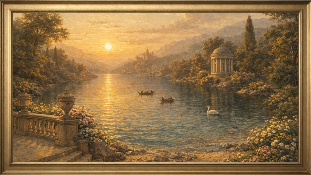 4K TV Frame Art: Classical Sunset Lake Garden | 3 Hours Samsung Frame Art