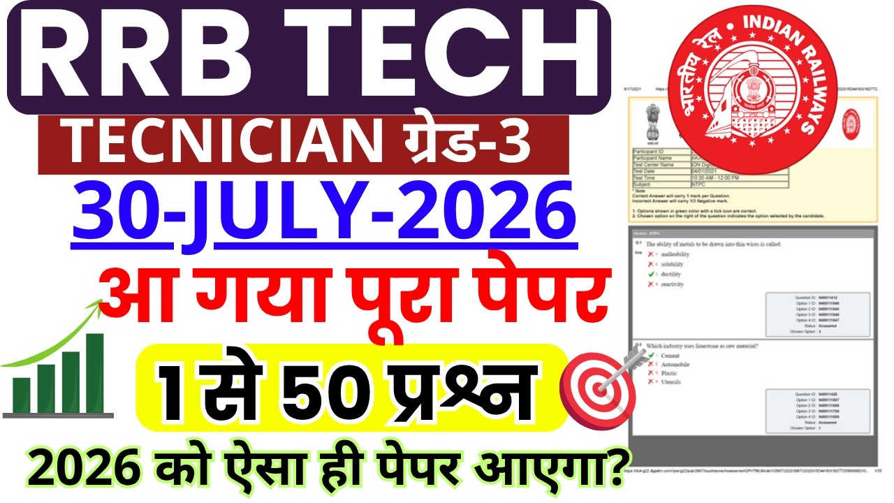 RRB Technician Grade 3 Previous Year Paper | RRB Technician July 30, 2026 SCIENCE Paper BSA Trick...