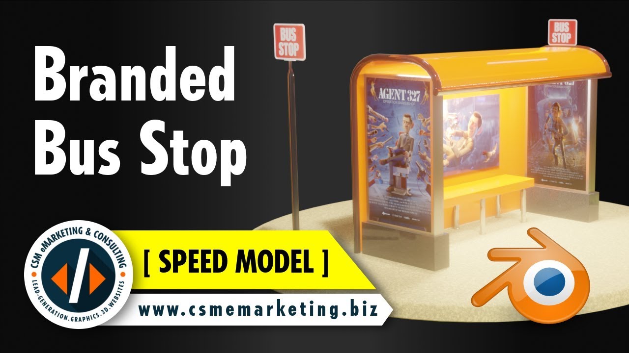 Branded Bus Stop in Blender 2.8 | SPEED MODEL | Trinidad Sign Company